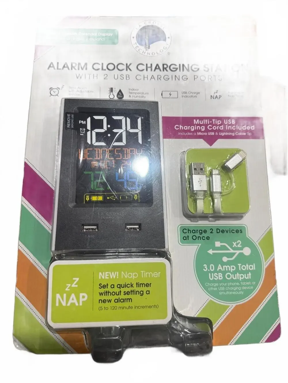 La Crosse Technology Alarm Clock Charging Station with 2 USB Charging Ports